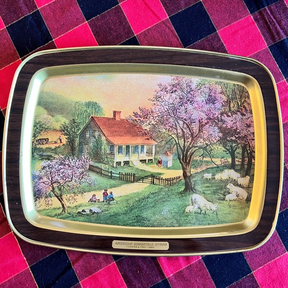 Vintage American Homestead Spring Metal Tray by Currier & Ives - 1868 - Picture 1 of 8
